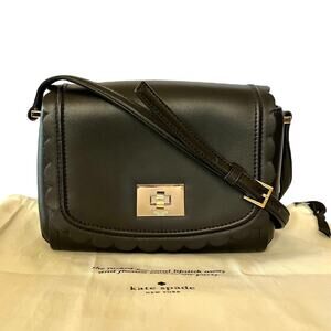 Kate Spade Maple Court Zani Scalloped Edge Black Leather Crossbody Shoulder Bag